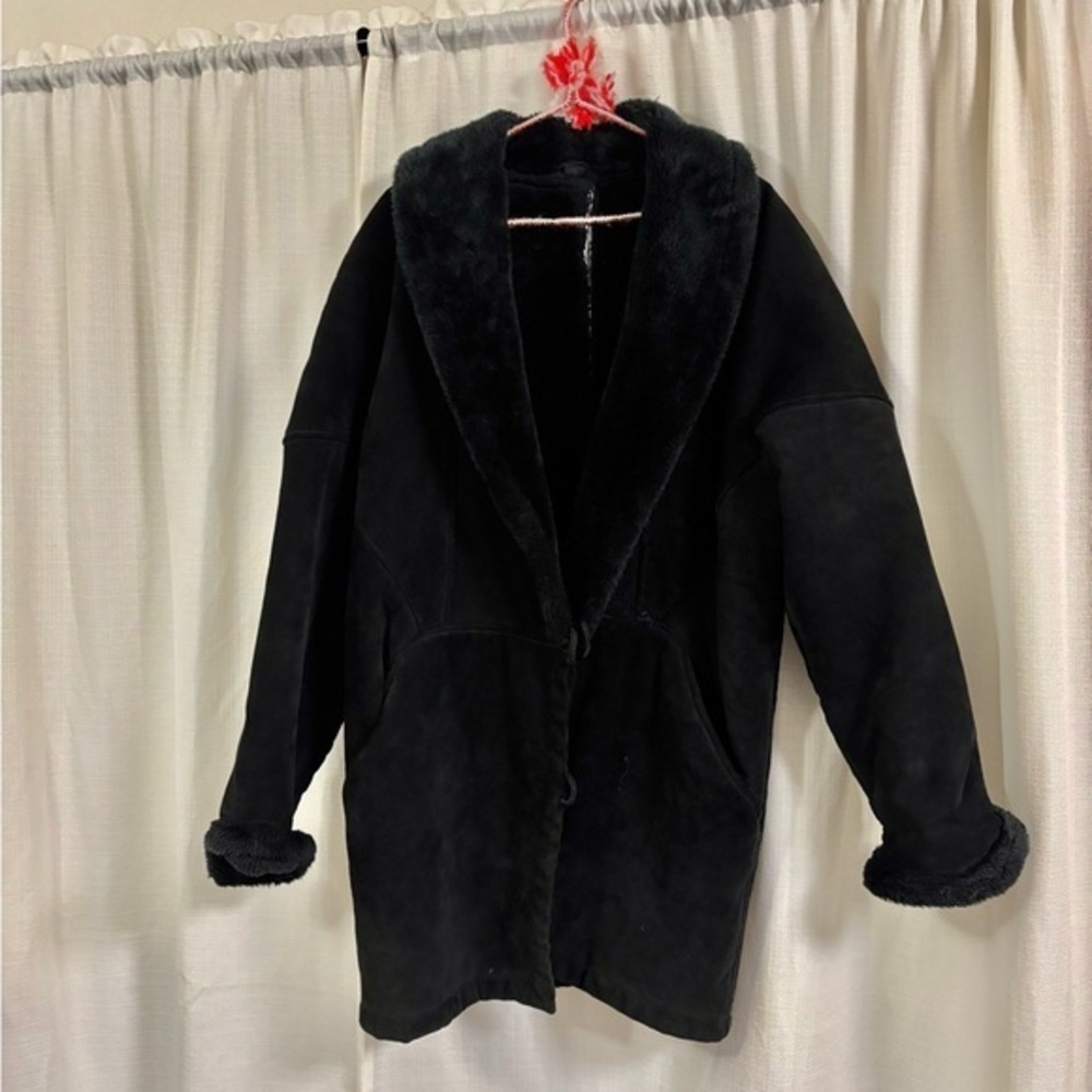 Synergy Organic Clothing Black Teddy Jacket Oversized Shawl Collar